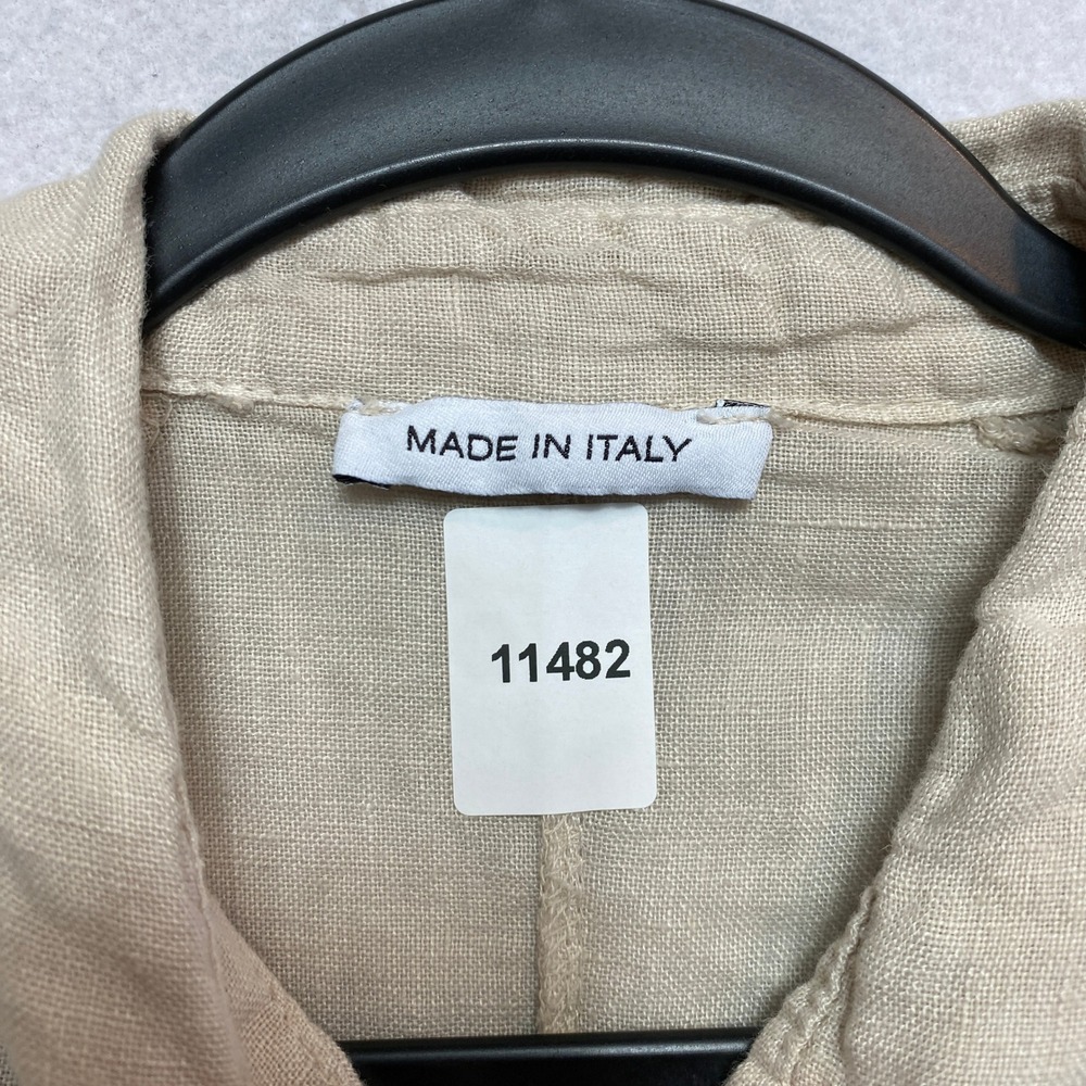 Linen Tunic Dress Womens One Size Beige High Low Roll Tab Sleeve Made in Italy - Picture 7 of 8
